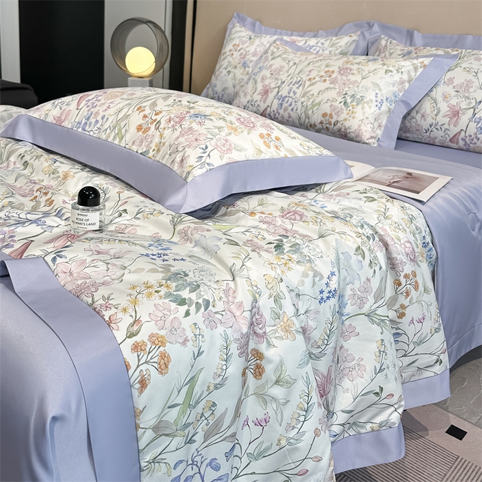 91家纺网 家纺一手货源 找家纺 笙意家纺 2026A类水洗冰丝数码印花宽边夏被四件套屿夏