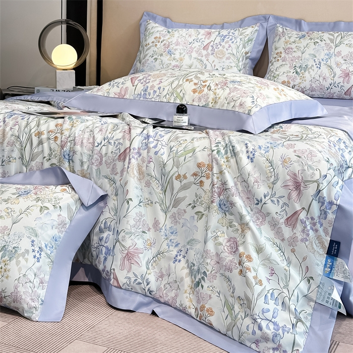 91家纺网 家纺一手货源 找家纺 笙意家纺 2026A类水洗冰丝数码印花宽边夏被四件套屿夏