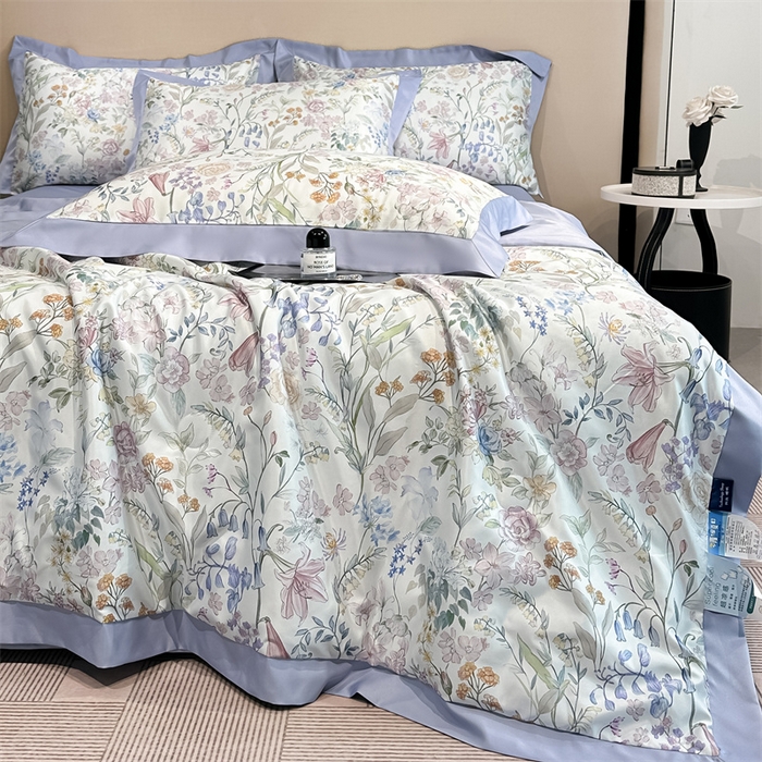 91家纺网 家纺一手货源 找家纺 笙意家纺 2026A类水洗冰丝数码印花宽边夏被四件套屿夏