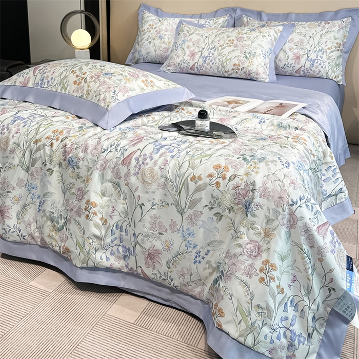 91家纺网 家纺一手货源 找家纺 笙意家纺 2026A类水洗冰丝数码印花宽边夏被四件套屿夏