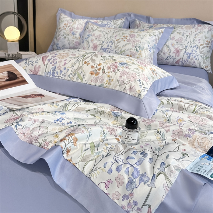 91家纺网 家纺一手货源 找家纺 笙意家纺 2026A类水洗冰丝数码印花宽边夏被四件套屿夏