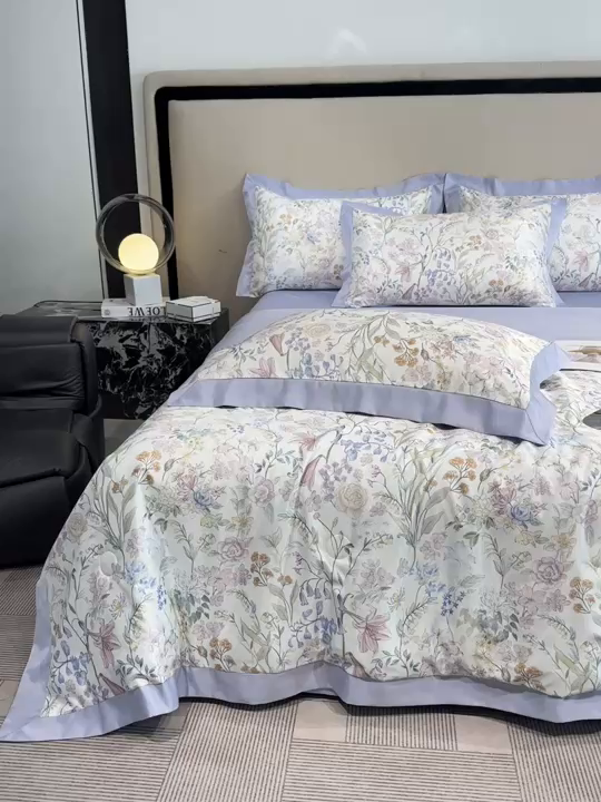 91家纺网 家纺一手货源 找家纺 笙意家纺 2026A类水洗冰丝数码印花宽边夏被四件套屿夏