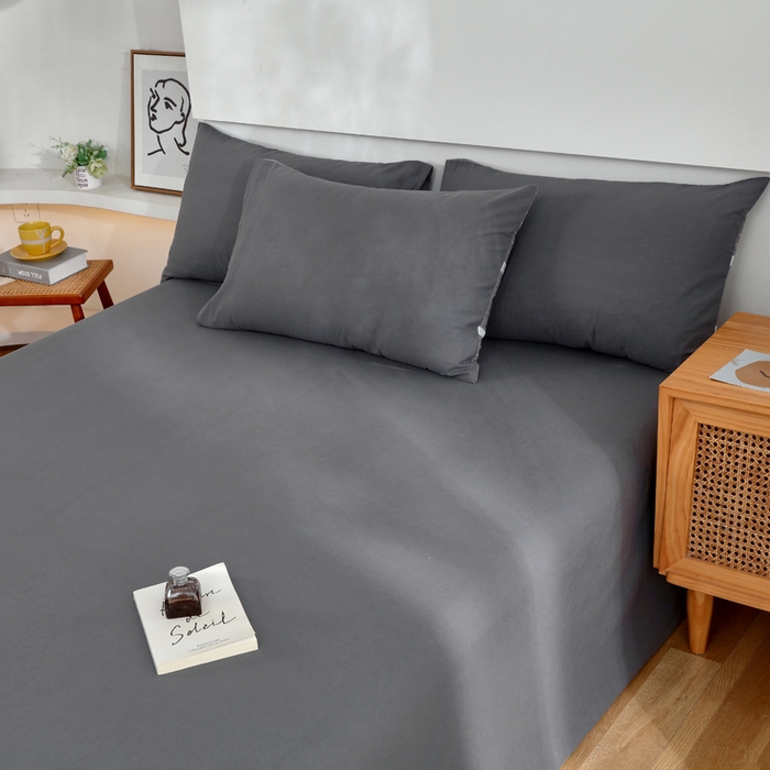 91家纺网 家纺一手货源 找家纺 春皖家纺 2026新款色织AB版水洗棉三件套四件套单品系列（单床单-B版风格一） 素雅墨灰