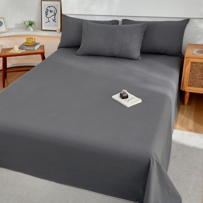 91家纺网 家纺一手货源 找家纺 春皖家纺 2026新款色织AB版水洗棉三件套四件套单品系列（单床单-B版风格一） 素雅墨灰