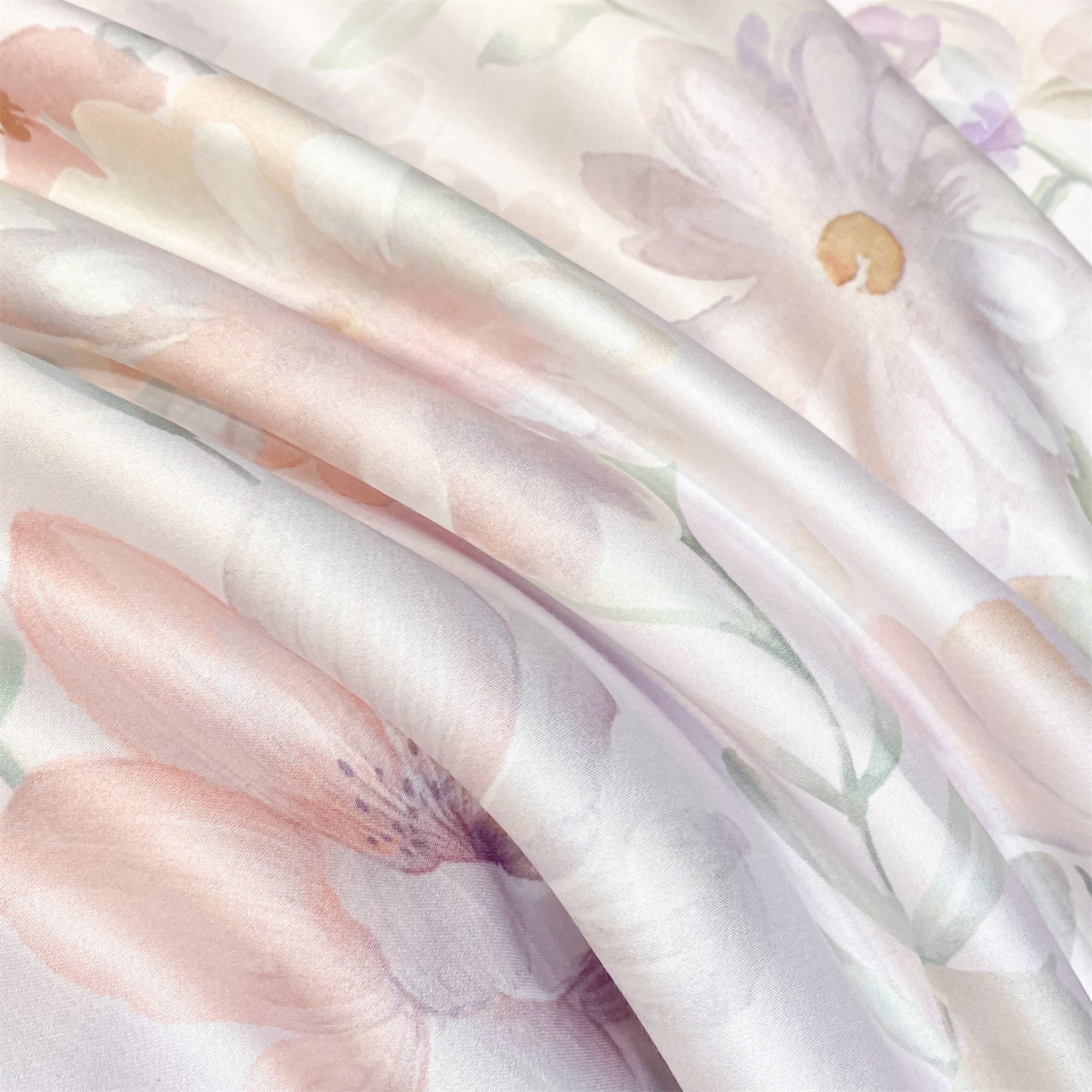 91家纺网 家纺一手货源 找家纺 笙意家纺 2026A类水洗冰丝数码印花宽边夏被四件套紫风