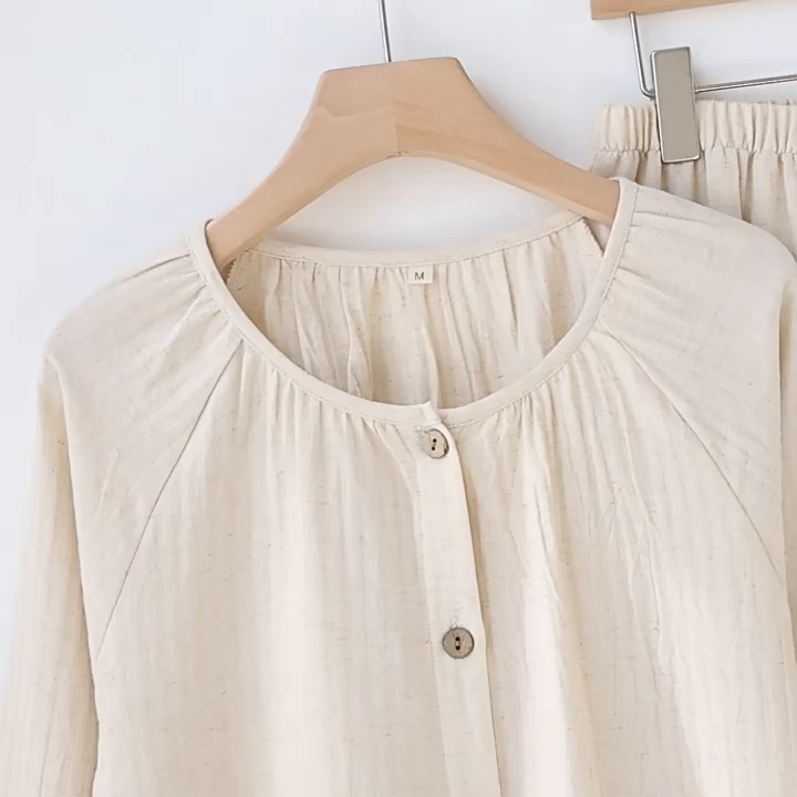 91家纺网 家纺一手货源 找家纺 （总）洛兰沙家居馆 睡衣男士秋季棉麻新款纯色无印风简约居家服女长袖长裤宽松家居服