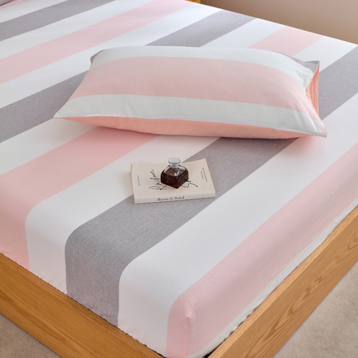 91家纺网 家纺一手货源 找家纺 春皖家纺 2026新款色织AB版水洗棉三件套四件套单品系列（单床笠-A版风格一） 素雅-灰白条