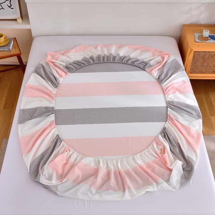 91家纺网 家纺一手货源 找家纺 春皖家纺 2026新款色织AB版水洗棉三件套四件套单品系列（单床笠-A版风格一） 素雅-灰白条