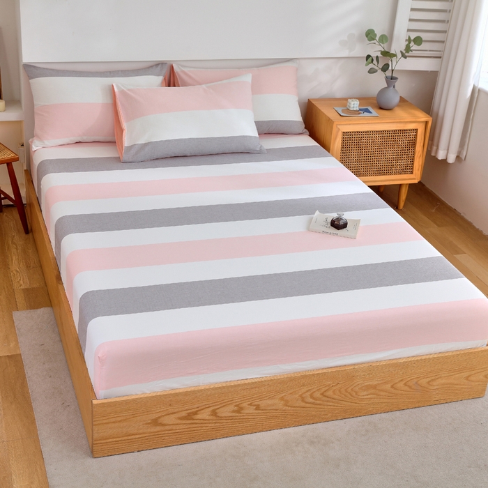 91家纺网 家纺一手货源 找家纺 春皖家纺 2026新款色织AB版水洗棉三件套四件套单品系列（单床笠-A版风格一） 素雅-灰白条