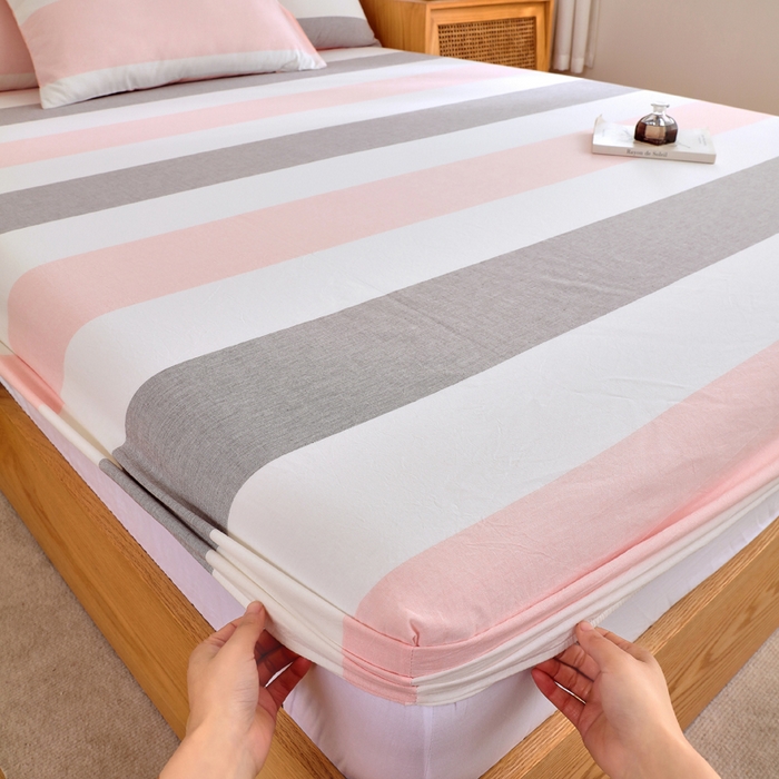 91家纺网 家纺一手货源 找家纺 春皖家纺 2026新款色织AB版水洗棉三件套四件套单品系列（单床笠-A版风格一） 素雅-灰白条