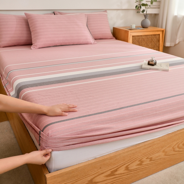 91家纺网 家纺一手货源 找家纺 春皖家纺 2026新款色织AB版水洗棉三件套四件套单品系列（单床笠-A版风格一） 素雅-蔻粉