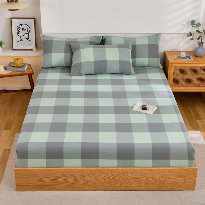 春皖家纺 2026新款色织AB版水洗棉三件套四件套单品系列（单床笠-A版风格一） 素雅-清格