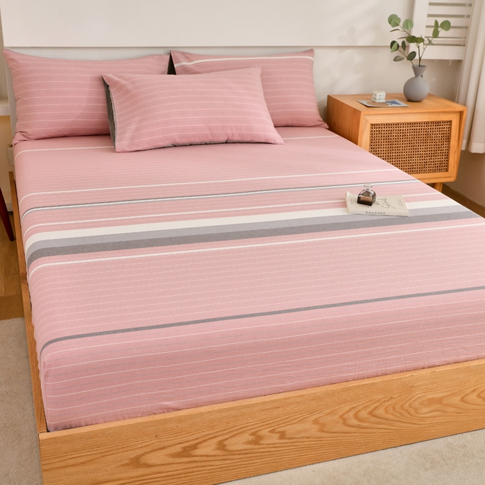 91家纺网 家纺一手货源 找家纺 春皖家纺 2026新款色织AB版水洗棉三件套四件套单品系列（单床笠-A版风格一） 素雅-蔻粉