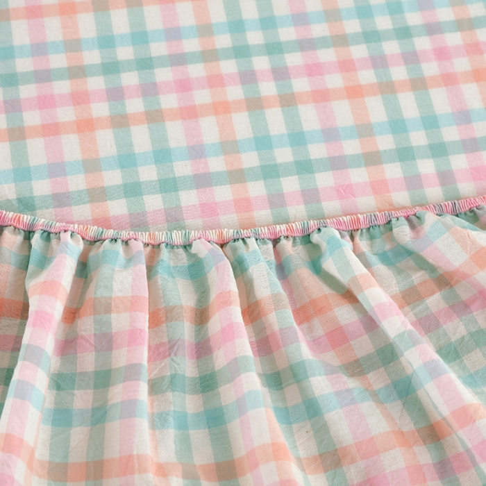 91家纺网 家纺一手货源 找家纺 春皖家纺 2026新款色织AB版水洗棉三件套四件套单品系列（单床笠-A版风格一） 翠竹-绿格