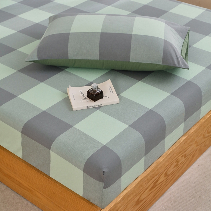 91家纺网 家纺一手货源 找家纺 春皖家纺 2026新款色织AB版水洗棉三件套四件套单品系列（单床笠-A版风格一） 素雅-清格