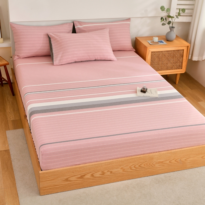 91家纺网 家纺一手货源 找家纺 春皖家纺 2026新款色织AB版水洗棉三件套四件套单品系列（单床笠-A版风格一） 素雅-蔻粉