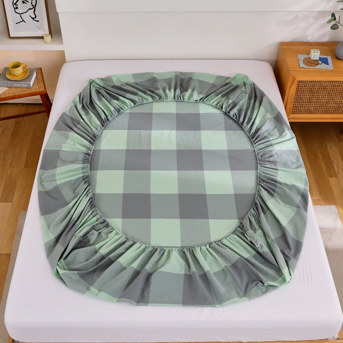 91家纺网 家纺一手货源 找家纺 春皖家纺 2026新款色织AB版水洗棉三件套四件套单品系列（单床笠-A版风格一） 素雅-清格