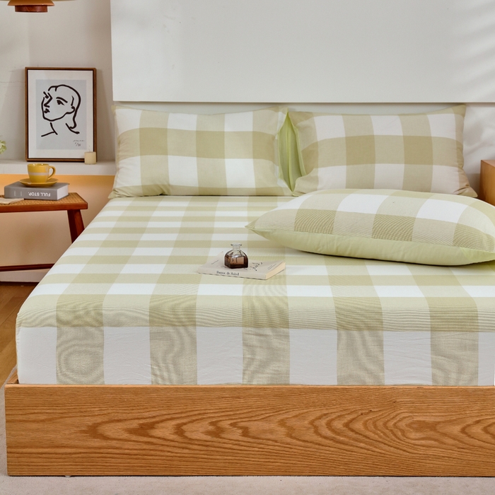 91家纺网 家纺一手货源 找家纺 春皖家纺 2026新款色织AB版水洗棉三件套四件套单品系列（单床笠-A版风格一） 素雅-芳绿