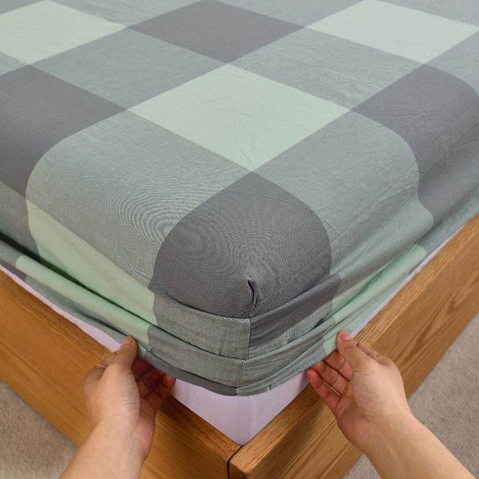 91家纺网 家纺一手货源 找家纺 春皖家纺 2026新款色织AB版水洗棉三件套四件套单品系列（单床笠-A版风格一） 素雅-清格