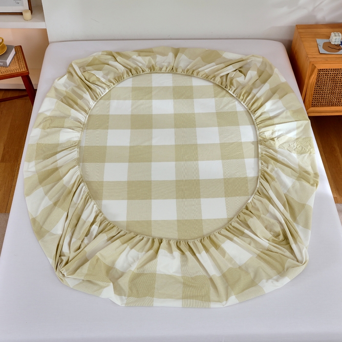 91家纺网 家纺一手货源 找家纺 春皖家纺 2026新款色织AB版水洗棉三件套四件套单品系列（单床笠-A版风格一） 素雅-芳绿