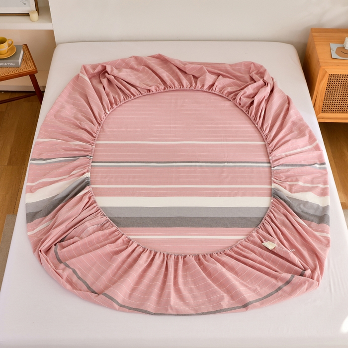 91家纺网 家纺一手货源 找家纺 春皖家纺 2026新款色织AB版水洗棉三件套四件套单品系列（单床笠-A版风格一） 素雅-蔻粉