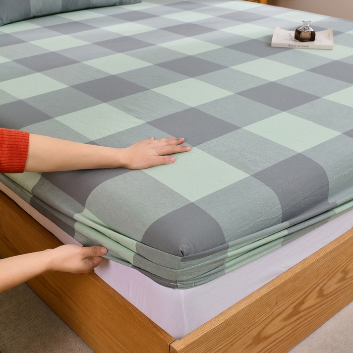 91家纺网 家纺一手货源 找家纺 春皖家纺 2026新款色织AB版水洗棉三件套四件套单品系列（单床笠-A版风格一） 素雅-清格