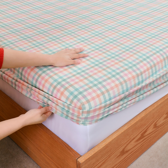 91家纺网 家纺一手货源 找家纺 春皖家纺 2026新款色织AB版水洗棉三件套四件套单品系列（单床笠-A版风格一） 翠竹-绿格