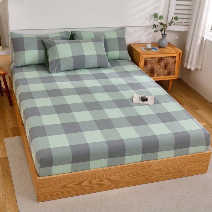 91家纺网 家纺一手货源 找家纺 春皖家纺 2026新款色织AB版水洗棉三件套四件套单品系列（单床笠-A版风格一） 素雅-清格