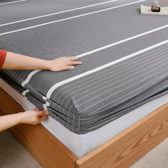 91家纺网 家纺一手货源 找家纺 春皖家纺 2026新款色织AB版水洗棉三件套四件套单品系列（单床笠-A版风格一） 素雅-灰条