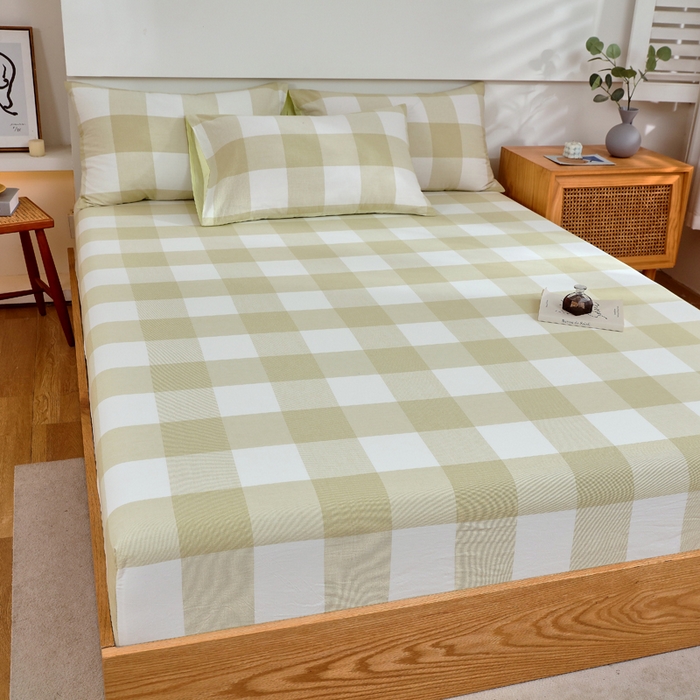 91家纺网 家纺一手货源 找家纺 春皖家纺 2026新款色织AB版水洗棉三件套四件套单品系列（单床笠-A版风格一） 素雅-芳绿