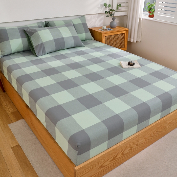 91家纺网 家纺一手货源 找家纺 春皖家纺 2026新款色织AB版水洗棉三件套四件套单品系列（单床笠-A版风格一） 素雅-清格