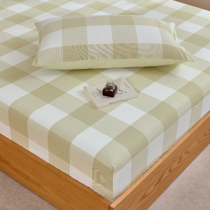 91家纺网 家纺一手货源 找家纺 春皖家纺 2026新款色织AB版水洗棉三件套四件套单品系列（单床笠-A版风格一） 素雅-芳绿