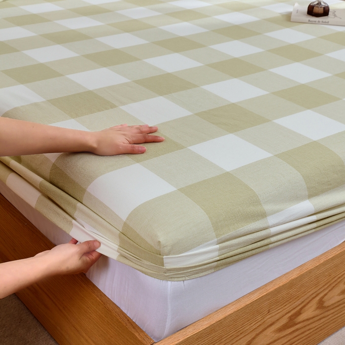 91家纺网 家纺一手货源 找家纺 春皖家纺 2026新款色织AB版水洗棉三件套四件套单品系列（单床笠-A版风格一） 素雅-芳绿