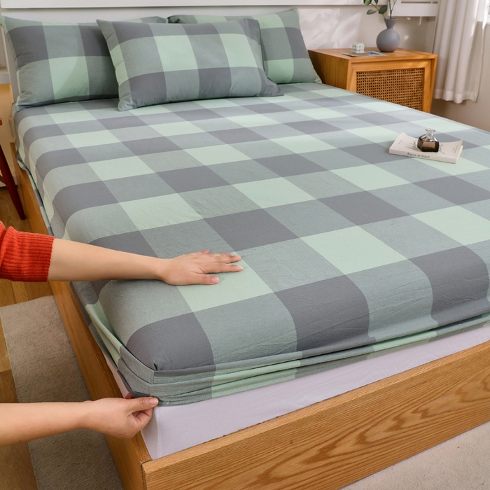 91家纺网 家纺一手货源 找家纺 春皖家纺 2026新款色织AB版水洗棉三件套四件套单品系列（单床笠-A版风格一） 素雅-清格