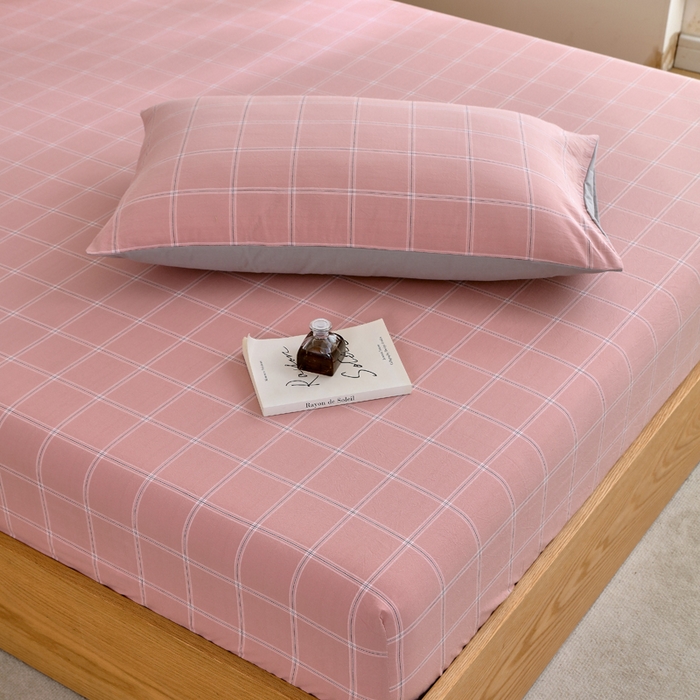 91家纺网 家纺一手货源 找家纺 春皖家纺 2026新款色织AB版水洗棉三件套四件套单品系列（单床笠-A版风格一） 素雅-韵粉