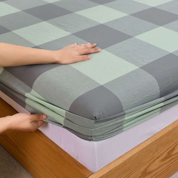 91家纺网 家纺一手货源 找家纺 春皖家纺 2026新款色织AB版水洗棉三件套四件套单品系列（单床笠-A版风格一） 素雅-清格