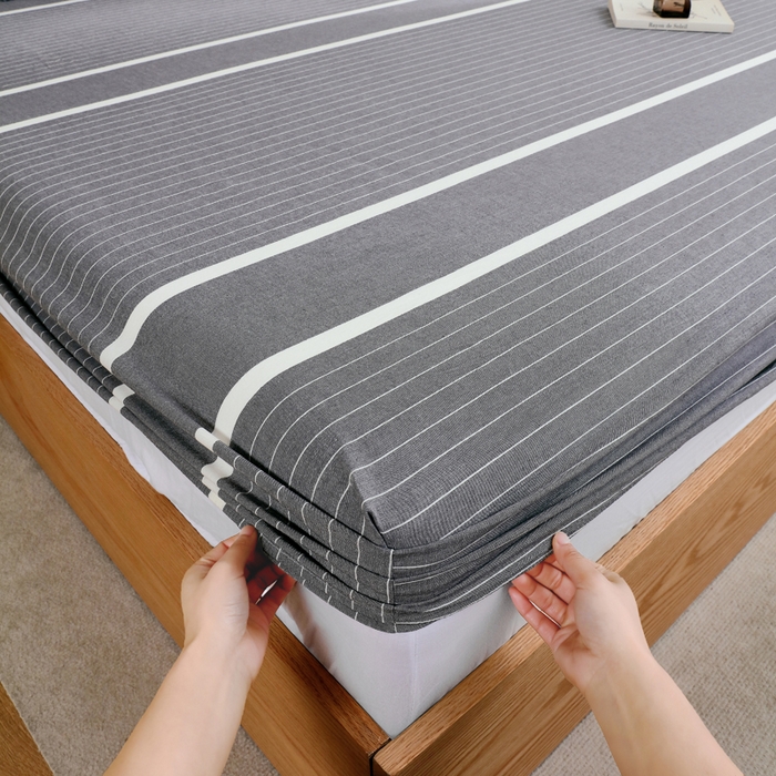 91家纺网 家纺一手货源 找家纺 春皖家纺 2026新款色织AB版水洗棉三件套四件套单品系列（单床笠-A版风格一） 素雅-灰条