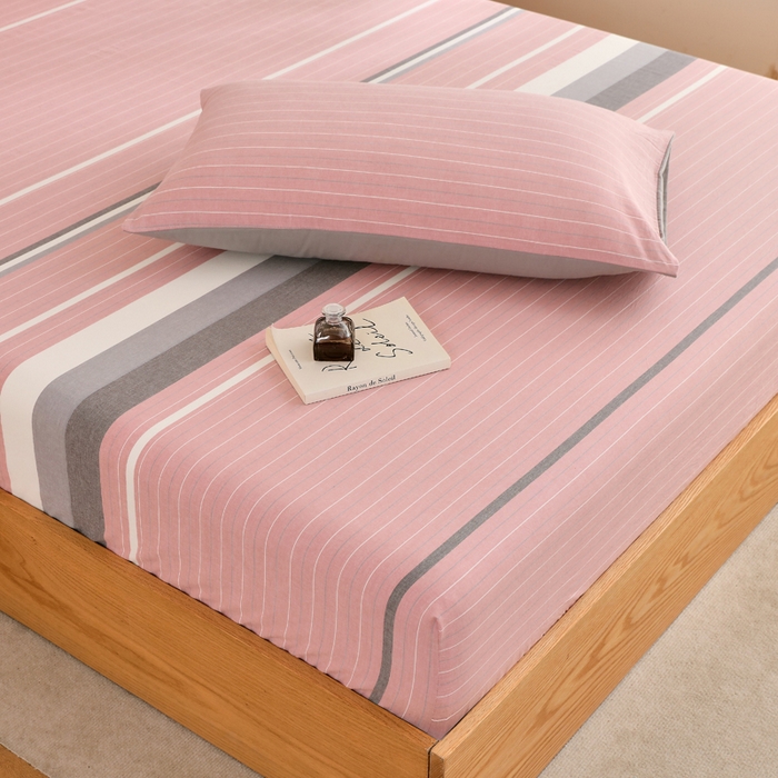 91家纺网 家纺一手货源 找家纺 春皖家纺 2026新款色织AB版水洗棉三件套四件套单品系列（单床笠-A版风格一） 素雅-蔻粉