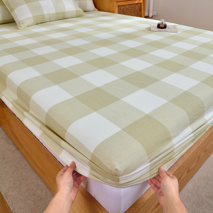 91家纺网 家纺一手货源 找家纺 春皖家纺 2026新款色织AB版水洗棉三件套四件套单品系列（单床笠-A版风格一） 素雅-芳绿