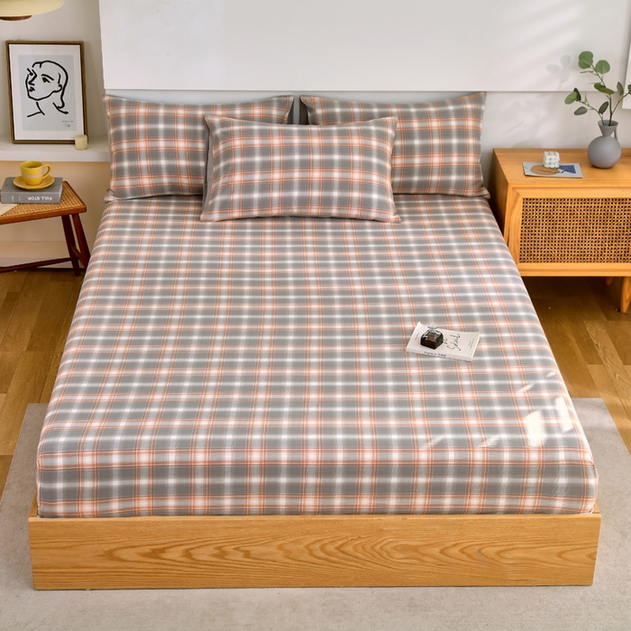 春皖家纺 2026新款色织AB版水洗棉三件套四件套单品系列（单床笠-A版风格一） 栗木-咖格