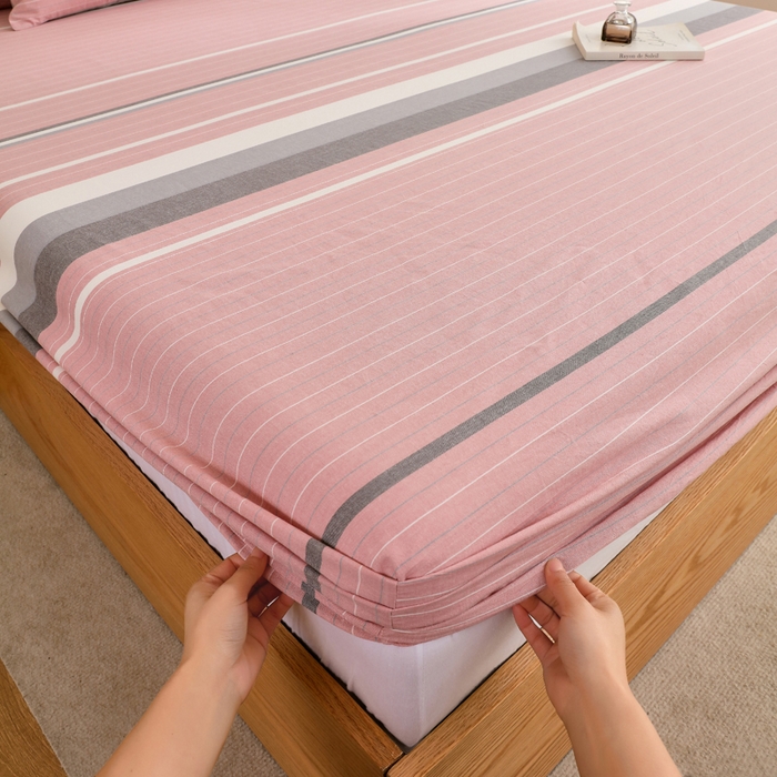 91家纺网 家纺一手货源 找家纺 春皖家纺 2026新款色织AB版水洗棉三件套四件套单品系列（单床笠-A版风格一） 素雅-蔻粉