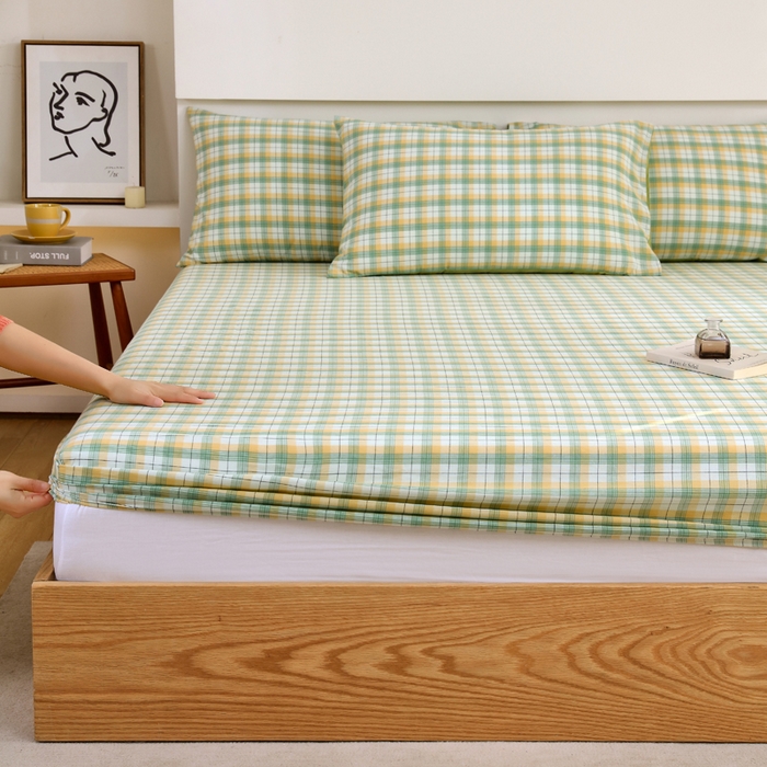 91家纺网 家纺一手货源 找家纺 春皖家纺 2026新款色织AB版水洗棉三件套四件套单品系列（单床笠-A版风格一） 栗木-芒格