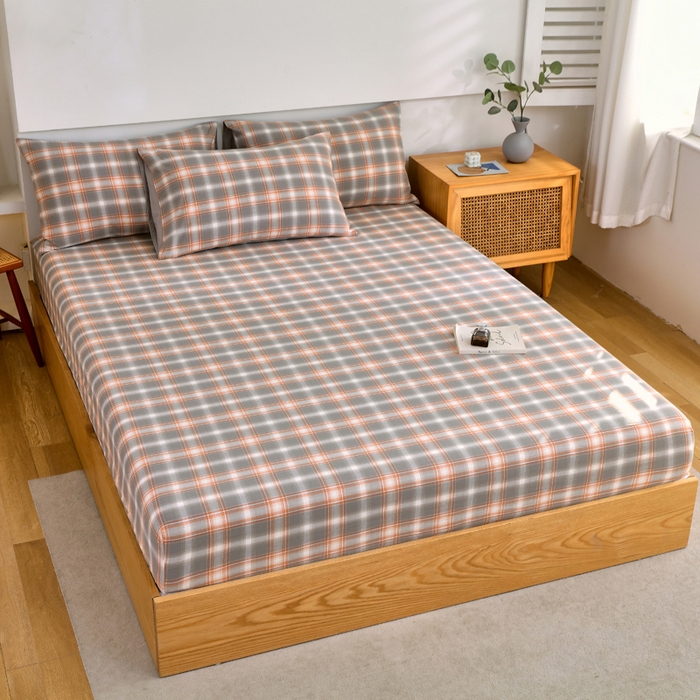 91家纺网 家纺一手货源 找家纺 春皖家纺 2026新款色织AB版水洗棉三件套四件套单品系列（单床笠-A版风格一） 栗木-咖格