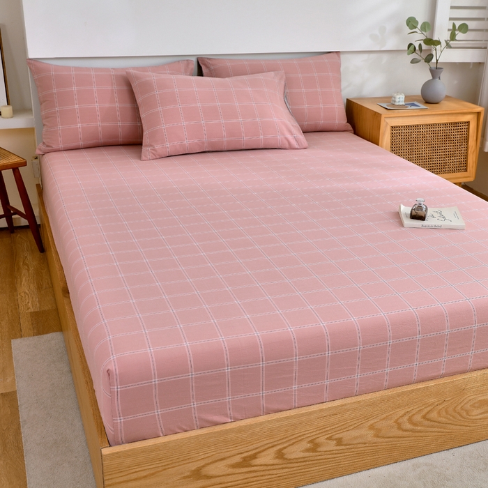 春皖家纺 2026新款色织AB版水洗棉三件套四件套单品系列（单床笠-A版风格一） 素雅-韵粉