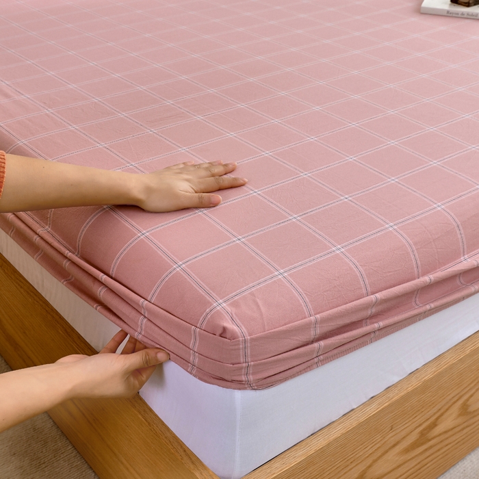 91家纺网 家纺一手货源 找家纺 春皖家纺 2026新款色织AB版水洗棉三件套四件套单品系列（单床笠-A版风格一） 素雅-韵粉