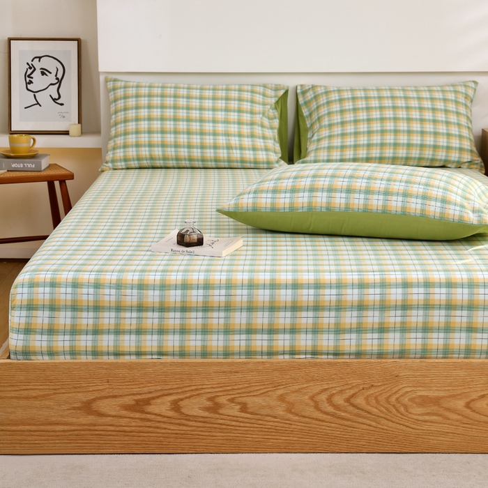 91家纺网 家纺一手货源 找家纺 春皖家纺 2026新款色织AB版水洗棉三件套四件套单品系列（单床笠-A版风格一） 栗木-芒格