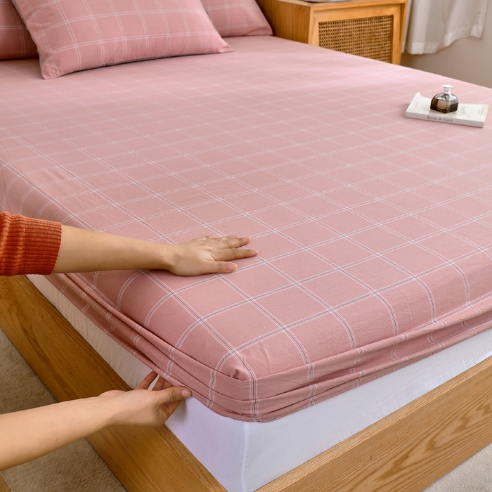 91家纺网 家纺一手货源 找家纺 春皖家纺 2026新款色织AB版水洗棉三件套四件套单品系列（单床笠-A版风格一） 素雅-韵粉