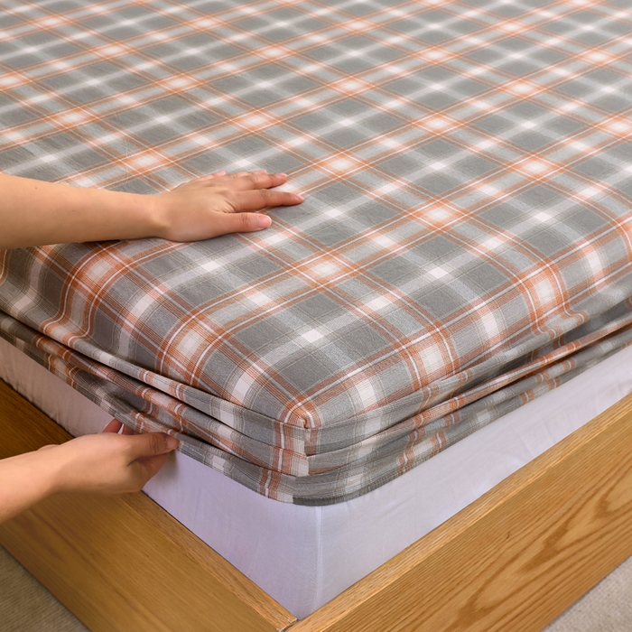 91家纺网 家纺一手货源 找家纺 春皖家纺 2026新款色织AB版水洗棉三件套四件套单品系列（单床笠-A版风格一） 栗木-咖格