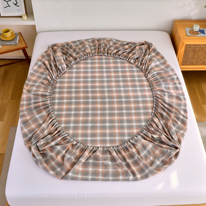 91家纺网 家纺一手货源 找家纺 春皖家纺 2026新款色织AB版水洗棉三件套四件套单品系列（单床笠-A版风格一） 栗木-咖格