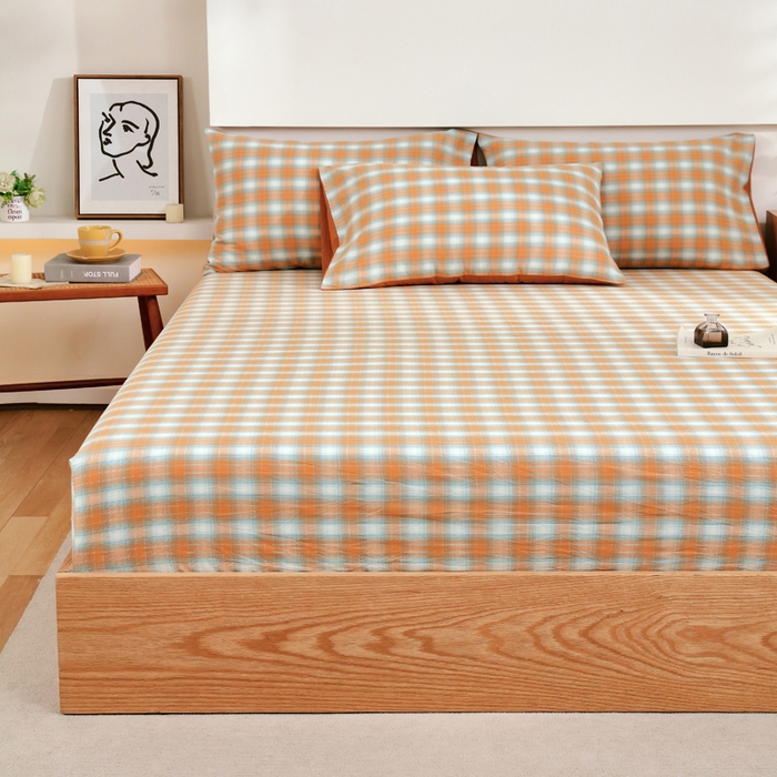 春皖家纺 2026新款色织AB版水洗棉三件套四件套单品系列（单床笠-A版风格一） 素雅-沐夏